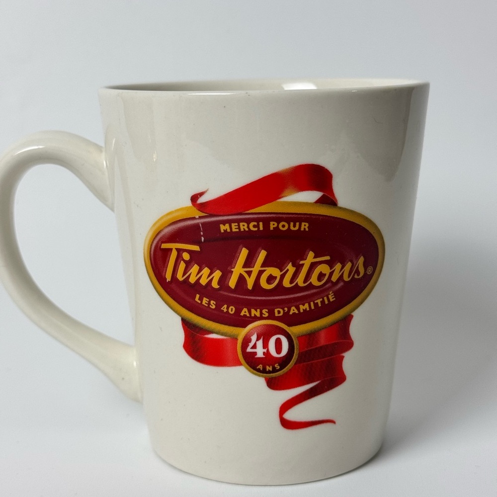 TIM HORTONS 40 years of Friendship Coffee Cup #004 Ivory Red